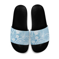 Aloha Hawaii Turtles Floral Slide Sandals Aqua Marbles Glaze