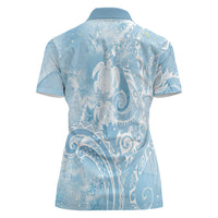 Aloha Hawaii Turtles Floral Women Polo Shirt Aqua Marbles Glaze