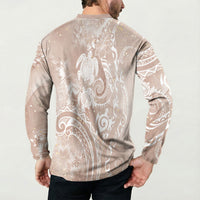 Aloha Hawaii Turtles Floral Button Sweatshirt Taupe Marbles Glaze