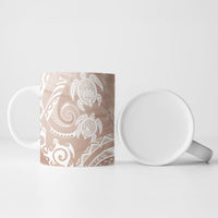 Aloha Hawaii Turtles Floral Ceramic Mug Taupe Marbles Glaze