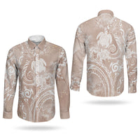 Aloha Hawaii Turtles Floral Couples Matching Puletasi and Long Sleeve Button Shirt Taupe Marbles Glaze LT7 - Polynesian Pride