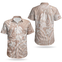 Aloha Hawaii Turtles Floral Couples Matching Tank Maxi Dress and Hawaiian Shirt Taupe Marbles Glaze LT7 - Polynesian Pride