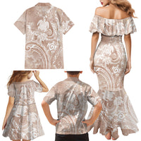 Aloha Hawaii Turtles Floral Family Matching Mermaid Dress and Hawaiian Shirt Taupe Marbles Glaze LT7 Mom's Dress Taupe - Polynesian Pride