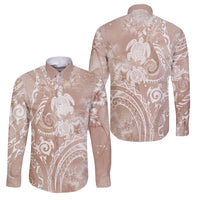 Aloha Hawaii Turtles Floral Family Matching Off The Shoulder Long Sleeve Dress and Hawaiian Shirt Taupe Marbles Glaze LT7 Dad's Shirt - Long Sleeve Taupe - Polynesian Pride