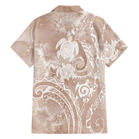 Aloha Hawaii Turtles Floral Family Matching Off Shoulder Short Dress and Hawaiian Shirt Taupe Marbles Glaze