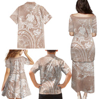 Aloha Hawaii Turtles Floral Family Matching Puletasi and Hawaiian Shirt Taupe Marbles Glaze LT7 Mom's Dress Taupe - Polynesian Pride