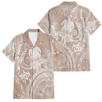 Aloha Hawaii Turtles Floral Family Matching Puletasi and Hawaiian Shirt Taupe Marbles Glaze LT7 Dad's Shirt - Short Sleeve Taupe - Polynesian Pride