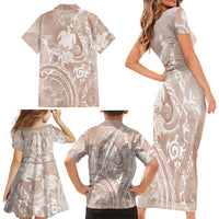 Aloha Hawaii Turtles Floral Family Matching Short Sleeve Bodycon Dress and Hawaiian Shirt Taupe Marbles Glaze LT7 Mom's Dress Taupe - Polynesian Pride