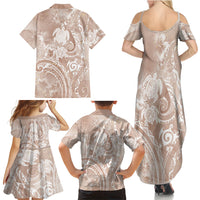 Aloha Hawaii Turtles Floral Family Matching Summer Maxi Dress and Hawaiian Shirt Taupe Marbles Glaze