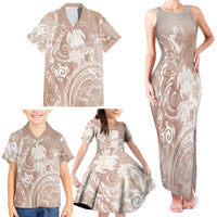 Aloha Hawaii Turtles Floral Family Matching Tank Maxi Dress and Hawaiian Shirt Taupe Marbles Glaze