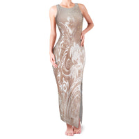 Aloha Hawaii Turtles Floral Family Matching Tank Maxi Dress and Hawaiian Shirt Taupe Marbles Glaze