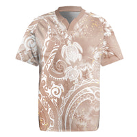 Aloha Hawaii Turtles Floral Rugby Jersey Taupe Marbles Glaze