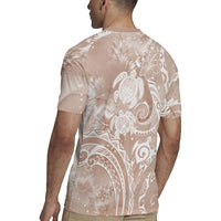 Aloha Hawaii Turtles Floral Rugby Jersey Taupe Marbles Glaze