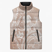 Aloha Hawaii Turtles Floral Sleeveless Puffer Jacket Taupe Marbles Glaze
