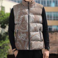 Aloha Hawaii Turtles Floral Sleeveless Puffer Jacket Taupe Marbles Glaze