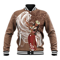 Tahiti Islands Polynesian Plumeria Baseball Jacket Tahitian Vahine 'Ote'a - Beige LT7 Unisex Beige - Polynesian Pride