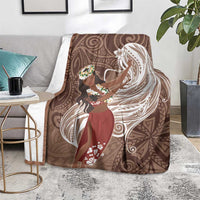 Tahiti Islands Polynesian Plumeria Blanket Tahitian Vahine 'Ote'a - Beige