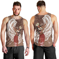 Tahiti Islands Polynesian Plumeria Men Tank Top Tahitian Vahine 'Ote'a - Beige