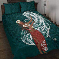 Tahiti Islands Polynesian Plumeria Quilt Bed Set Tahitian Vahine 'Ote'a - Teal LT7 Teal - Polynesian Pride