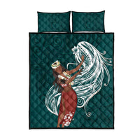 Tahiti Islands Polynesian Plumeria Quilt Bed Set Tahitian Vahine 'Ote'a - Teal LT7 - Polynesian Pride