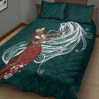 Tahiti Islands Polynesian Plumeria Quilt Bed Set Tahitian Vahine 'Ote'a - Teal LT7 - Polynesian Pride
