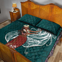 Tahiti Islands Polynesian Plumeria Quilt Bed Set Tahitian Vahine 'Ote'a - Teal LT7 - Polynesian Pride