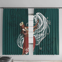 Tahiti Islands Polynesian Plumeria Window Curtain Tahitian Vahine 'Ote'a - Teal LT7 With Hooks Teal - Polynesian Pride