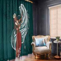 Tahiti Islands Polynesian Plumeria Window Curtain Tahitian Vahine 'Ote'a - Teal LT7 - Polynesian Pride