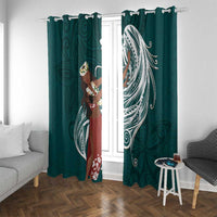 Tahiti Islands Polynesian Plumeria Window Curtain Tahitian Vahine 'Ote'a - Teal LT7 With Grommets Teal - Polynesian Pride
