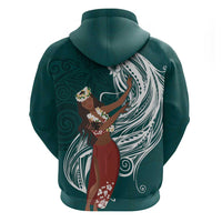 Tahiti Islands Polynesian Plumeria Zip Hoodie Tahitian Vahine 'Ote'a - Teal