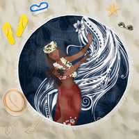 Tahiti Islands Polynesian Plumeria Beach Blanket Tahitian Vahine 'Ote'a - Navy Blue LT7 One Size 150cm Blue - Polynesian Pride
