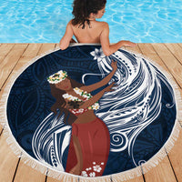 Tahiti Islands Polynesian Plumeria Beach Blanket Tahitian Vahine 'Ote'a - Navy Blue LT7 - Polynesian Pride