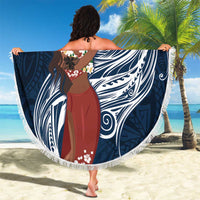 Tahiti Islands Polynesian Plumeria Beach Blanket Tahitian Vahine 'Ote'a - Navy Blue LT7 - Polynesian Pride