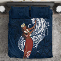 Tahiti Islands Polynesian Plumeria Bedding Set Tahitian Vahine 'Ote'a - Navy Blue LT7 Blue - Polynesian Pride