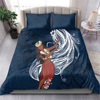 Tahiti Islands Polynesian Plumeria Bedding Set Tahitian Vahine 'Ote'a - Navy Blue LT7 - Polynesian Pride