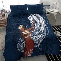Tahiti Islands Polynesian Plumeria Bedding Set Tahitian Vahine 'Ote'a - Navy Blue LT7 - Polynesian Pride