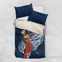 Tahiti Islands Polynesian Plumeria Bedding Set Tahitian Vahine 'Ote'a - Navy Blue LT7 US Twin 172cm x 218cm Blue - Polynesian Pride