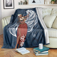 Tahiti Islands Polynesian Plumeria Blanket Tahitian Vahine 'Ote'a - Navy Blue LT7 Blue - Polynesian Pride