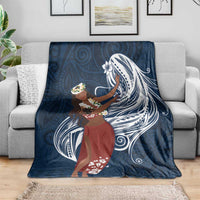Tahiti Islands Polynesian Plumeria Blanket Tahitian Vahine 'Ote'a - Navy Blue LT7 - Polynesian Pride
