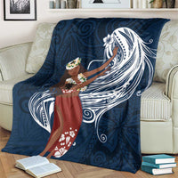 Tahiti Islands Polynesian Plumeria Blanket Tahitian Vahine 'Ote'a - Navy Blue LT7 - Polynesian Pride