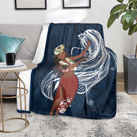 Tahiti Islands Polynesian Plumeria Blanket Tahitian Vahine 'Ote'a - Navy Blue LT7 - Polynesian Pride