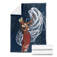 Tahiti Islands Polynesian Plumeria Blanket Tahitian Vahine 'Ote'a - Navy Blue LT7 - Polynesian Pride