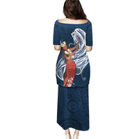 Tahiti Islands Polynesian Plumeria Puletasi Tahitian Vahine 'Ote'a - Navy Blue