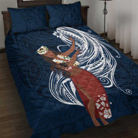 Tahiti Islands Polynesian Plumeria Quilt Bed Set Tahitian Vahine 'Ote'a - Navy Blue LT7 Blue - Polynesian Pride