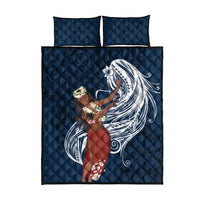 Tahiti Islands Polynesian Plumeria Quilt Bed Set Tahitian Vahine 'Ote'a - Navy Blue LT7 - Polynesian Pride