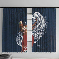 Tahiti Islands Polynesian Plumeria Window Curtain Tahitian Vahine 'Ote'a - Navy Blue LT7 With Hooks Blue - Polynesian Pride