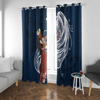 Tahiti Islands Polynesian Plumeria Window Curtain Tahitian Vahine 'Ote'a - Navy Blue LT7 With Grommets Blue - Polynesian Pride