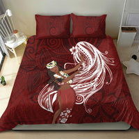 Tahiti Islands Polynesian Plumeria Bedding Set Tahitian Vahine 'Ote'a - Scarlet LT7 - Polynesian Pride