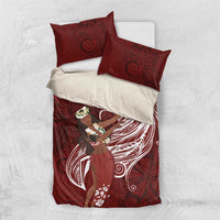 Tahiti Islands Polynesian Plumeria Bedding Set Tahitian Vahine 'Ote'a - Scarlet LT7 US Twin 172cm x 218cm Red - Polynesian Pride