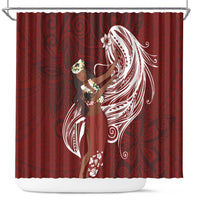 Tahiti Islands Polynesian Plumeria Shower Curtain Tahitian Vahine 'Ote'a - Scarlet
